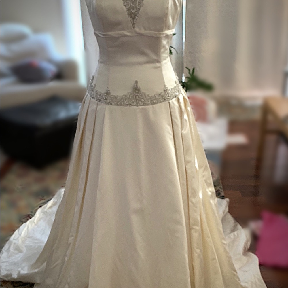 Anne Barge La Fleur Ivory Silk Satin Bridal Wedding Gown Dress Designer Sz 10